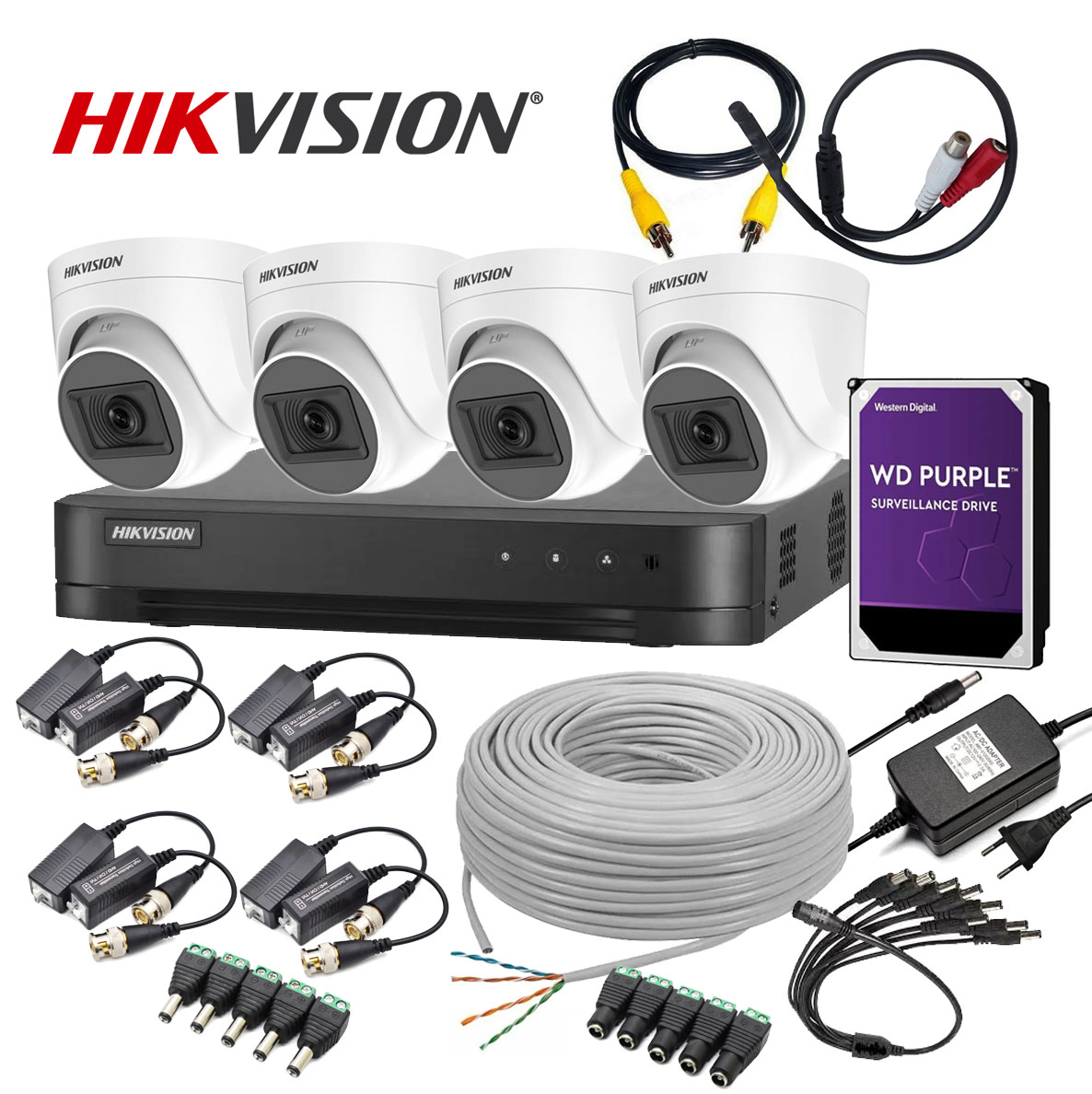 CCTV KIT HIKVISION 4CAM 2MP DOMO 1TB HDD - Tecnomati